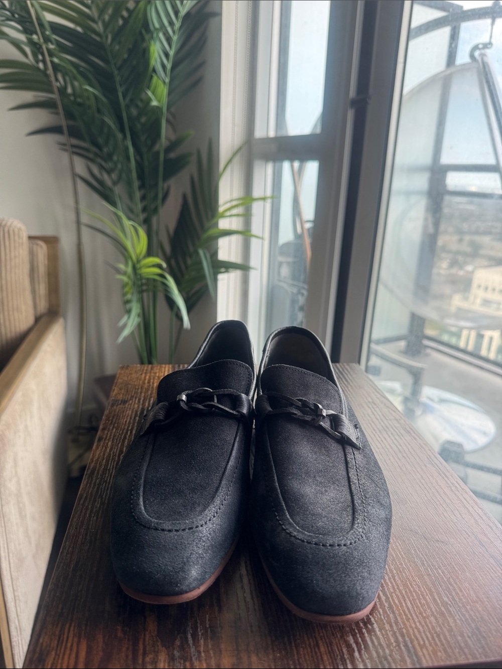Ted Baker Black Suede Chain-Trim Loafers